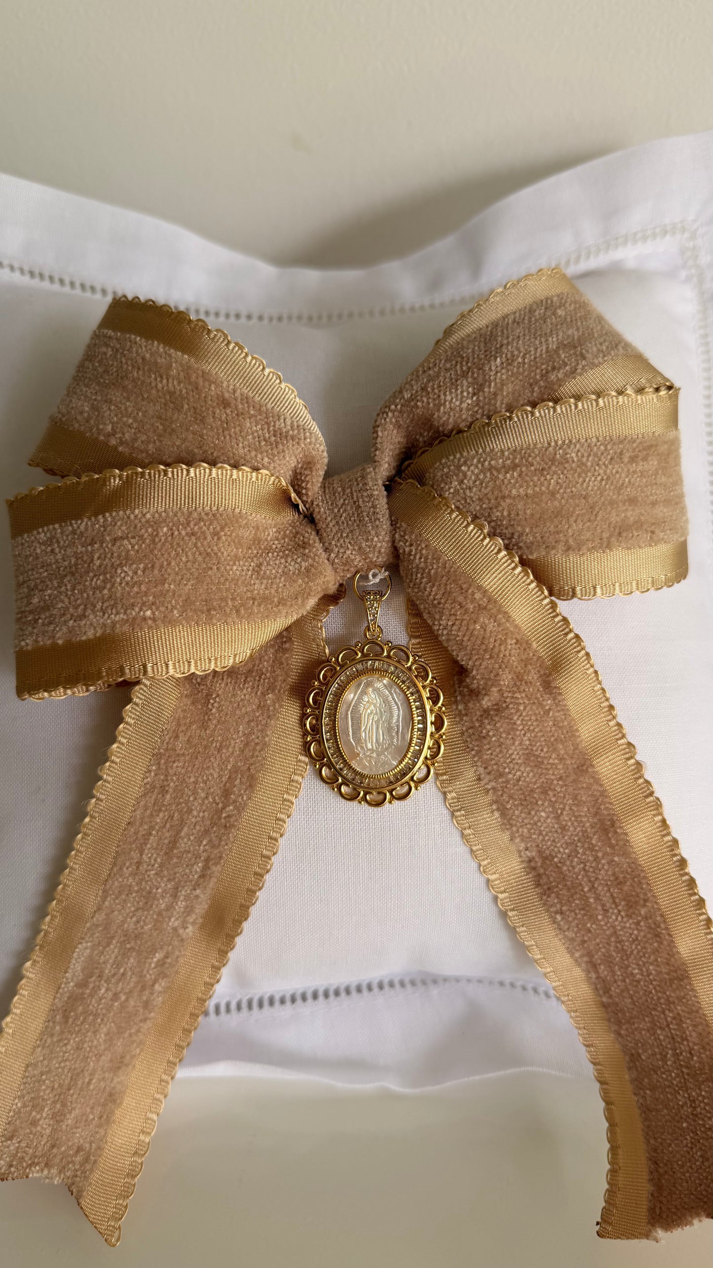 Metal of the Virgin of Guadalupe Velvet Bow Baby Pilow