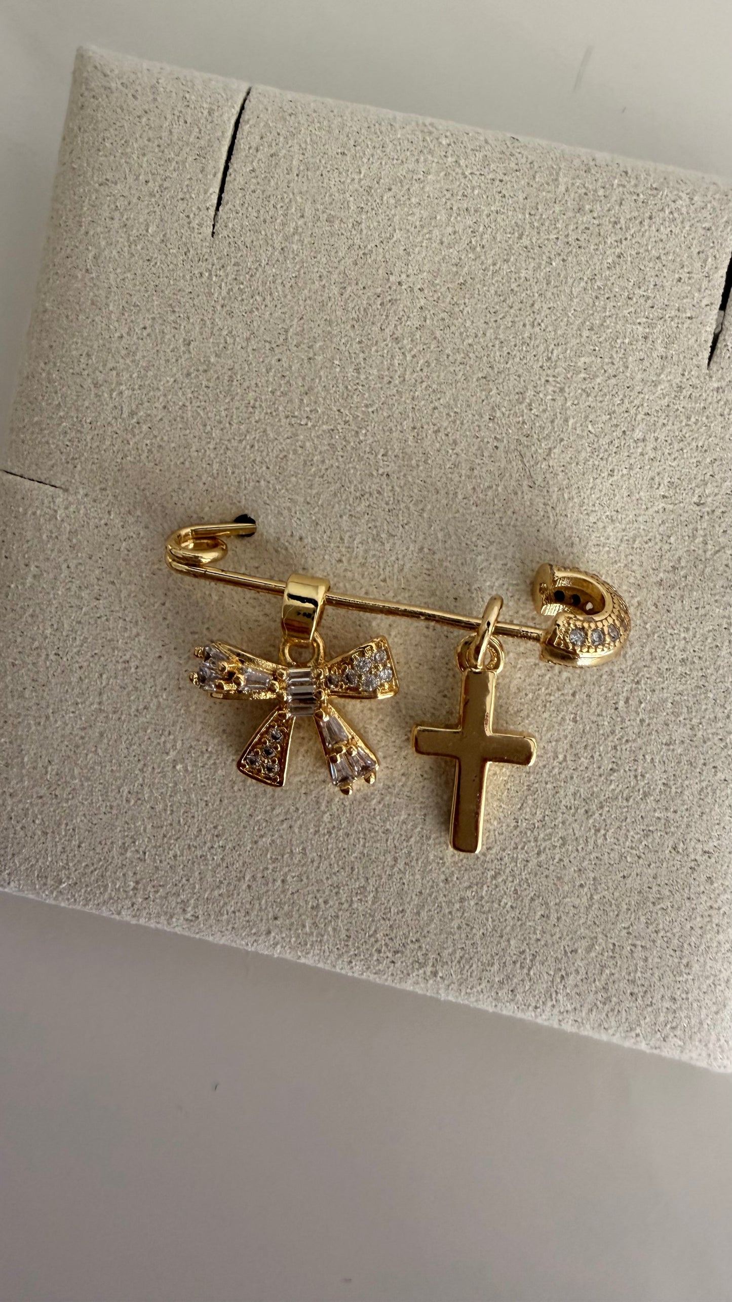 Ribbon and  Cross Baby Pin