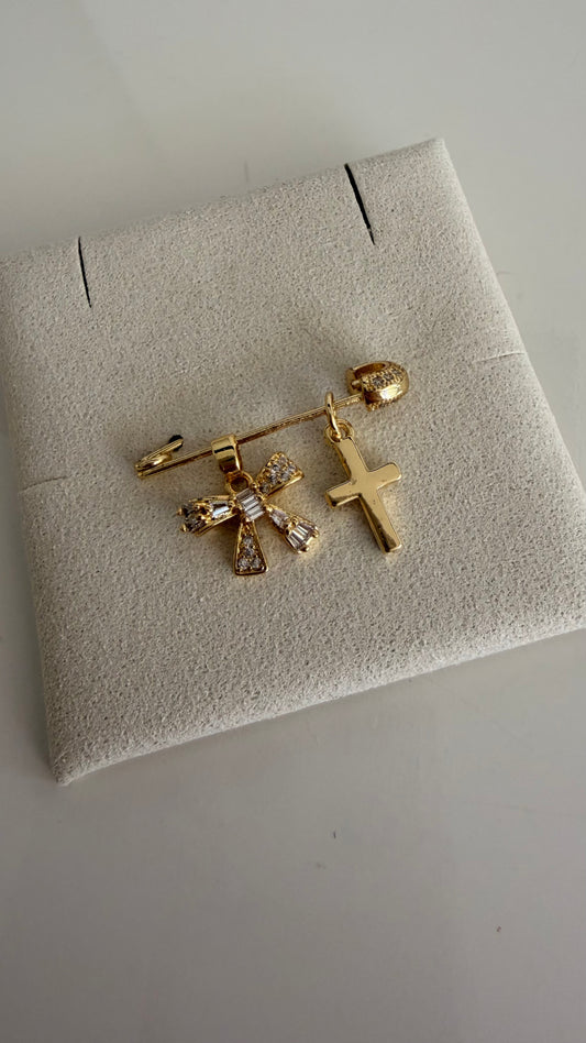 Ribbon and  Cross Baby Pin