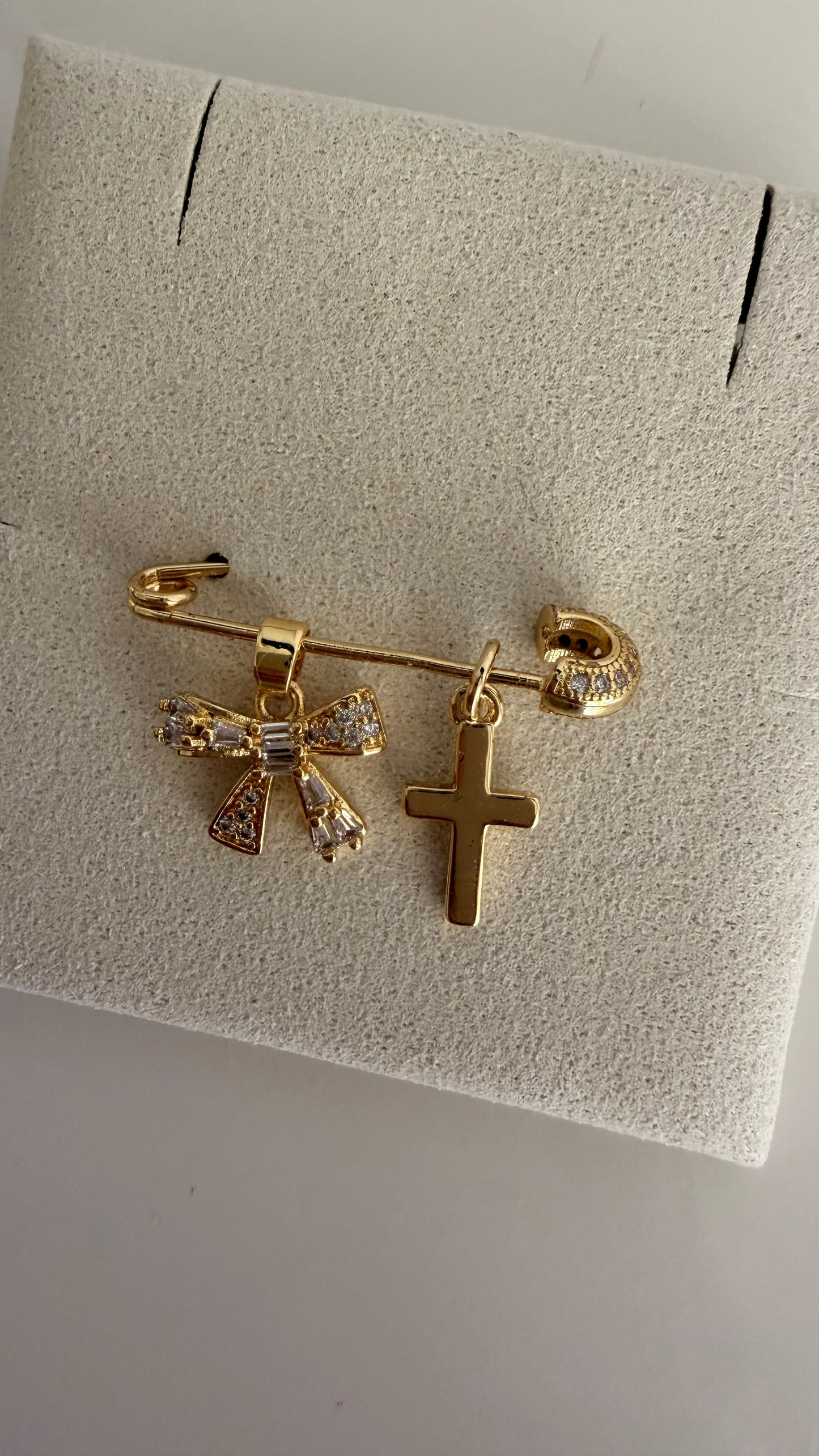 Ribbon and  Cross Baby Pin