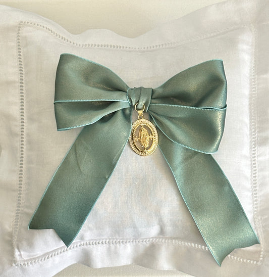 Green Bow Guadalupe Virgin Decorative Baby Pillow