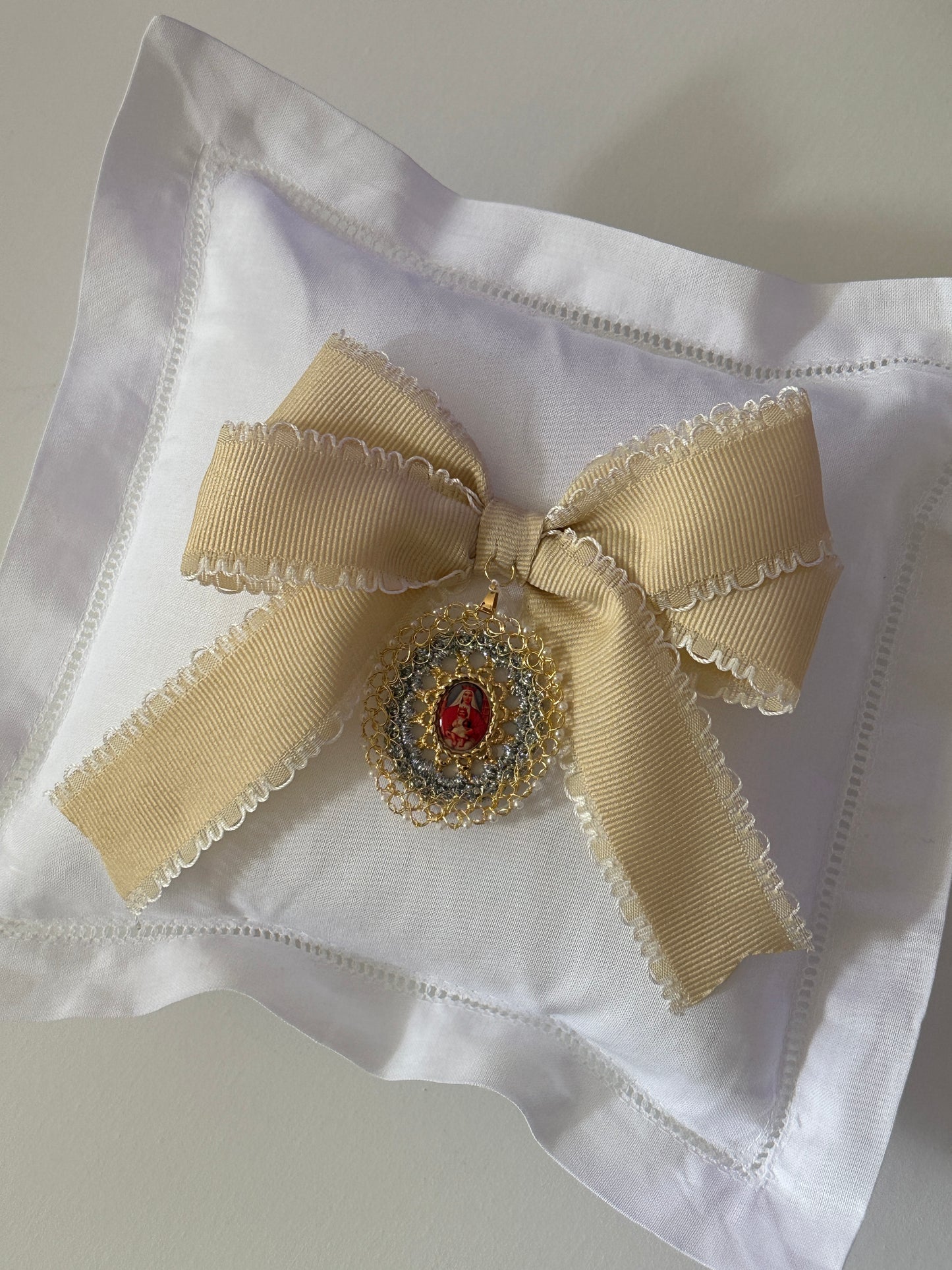 Virgin of Carmen in thread Baby Pillow