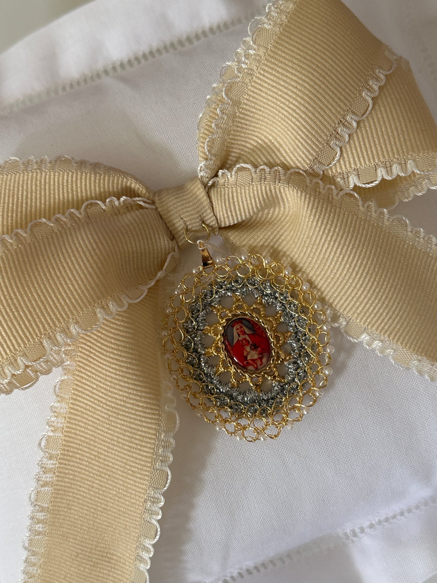 Virgin of Carmen in thread Baby Pillow