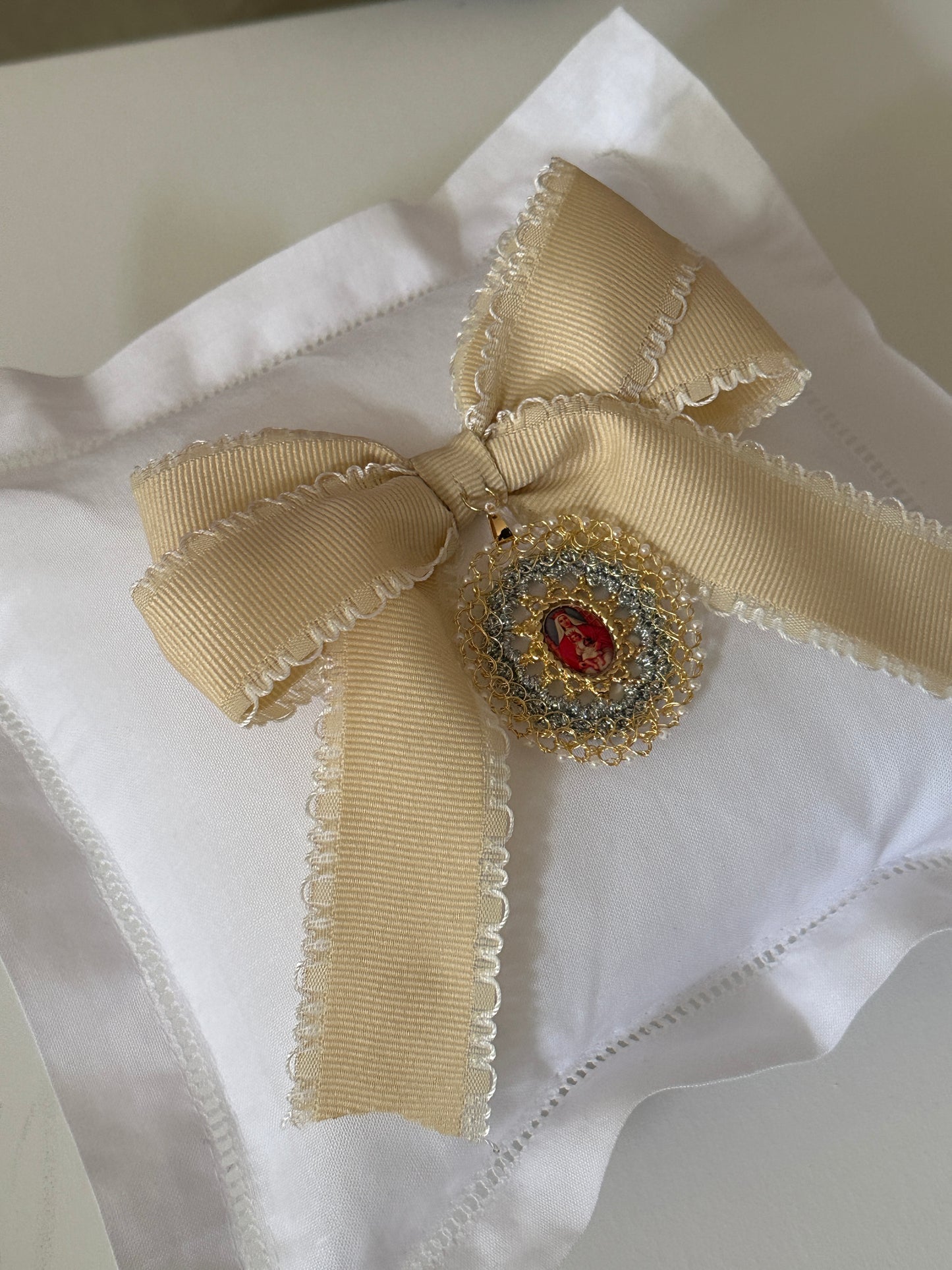 Virgin of Carmen in thread Baby Pillow