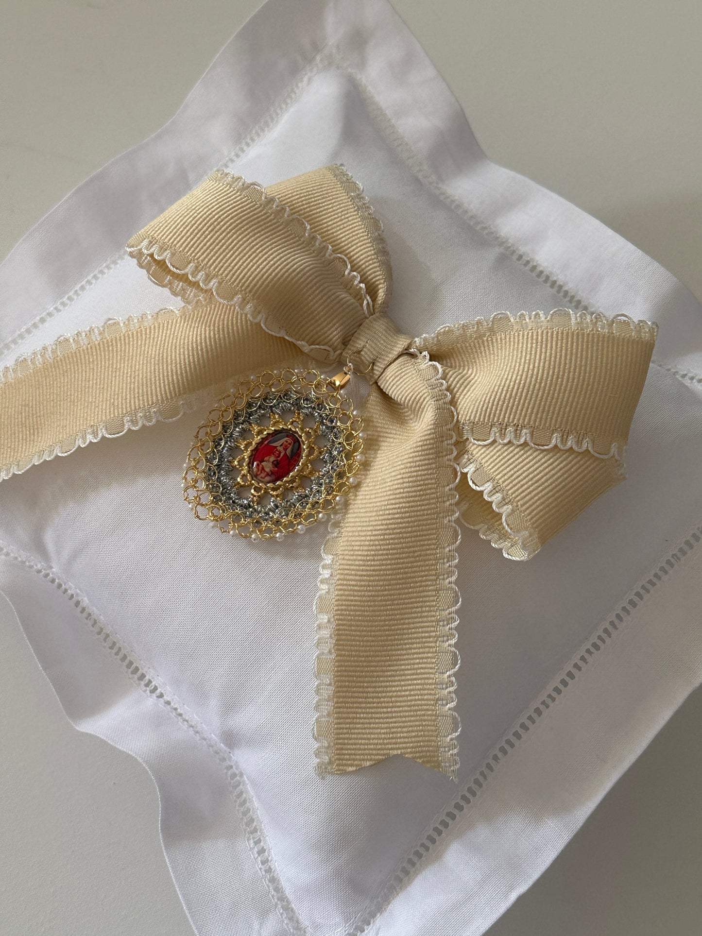 Virgin of Carmen in thread Baby Pillow