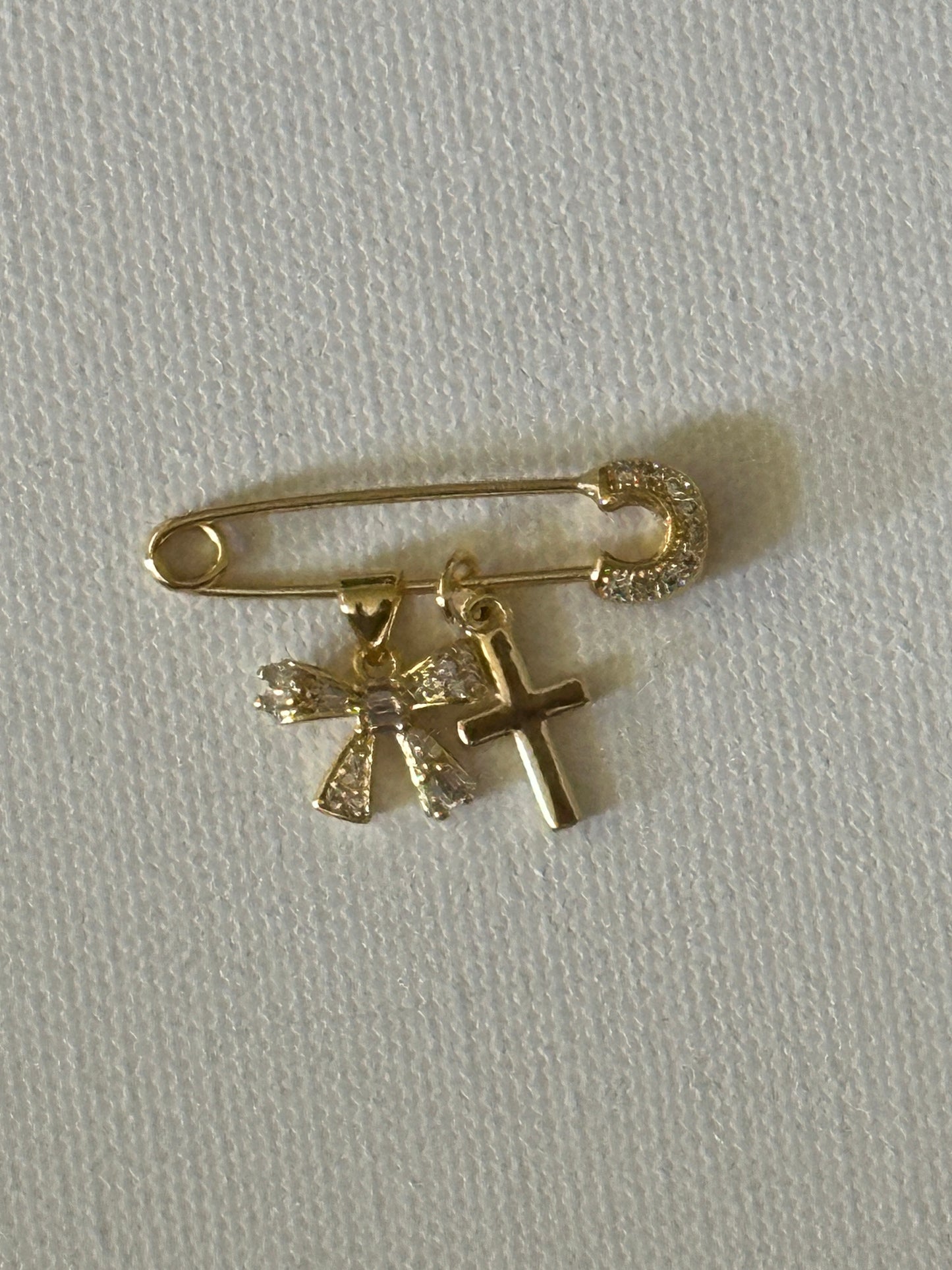 Ribbon and  Cross Baby Pin